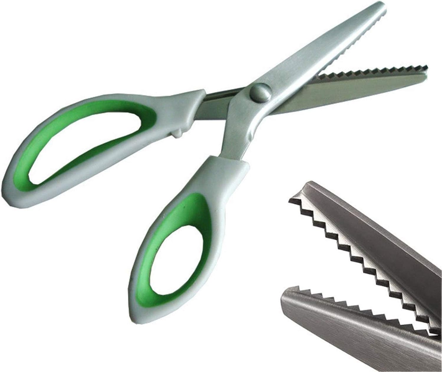 JISTL Green Pinking Shears Comfort Grips Crafts Zig Zag Cut Sewing Scissors.Professional Handheld Dressmaking