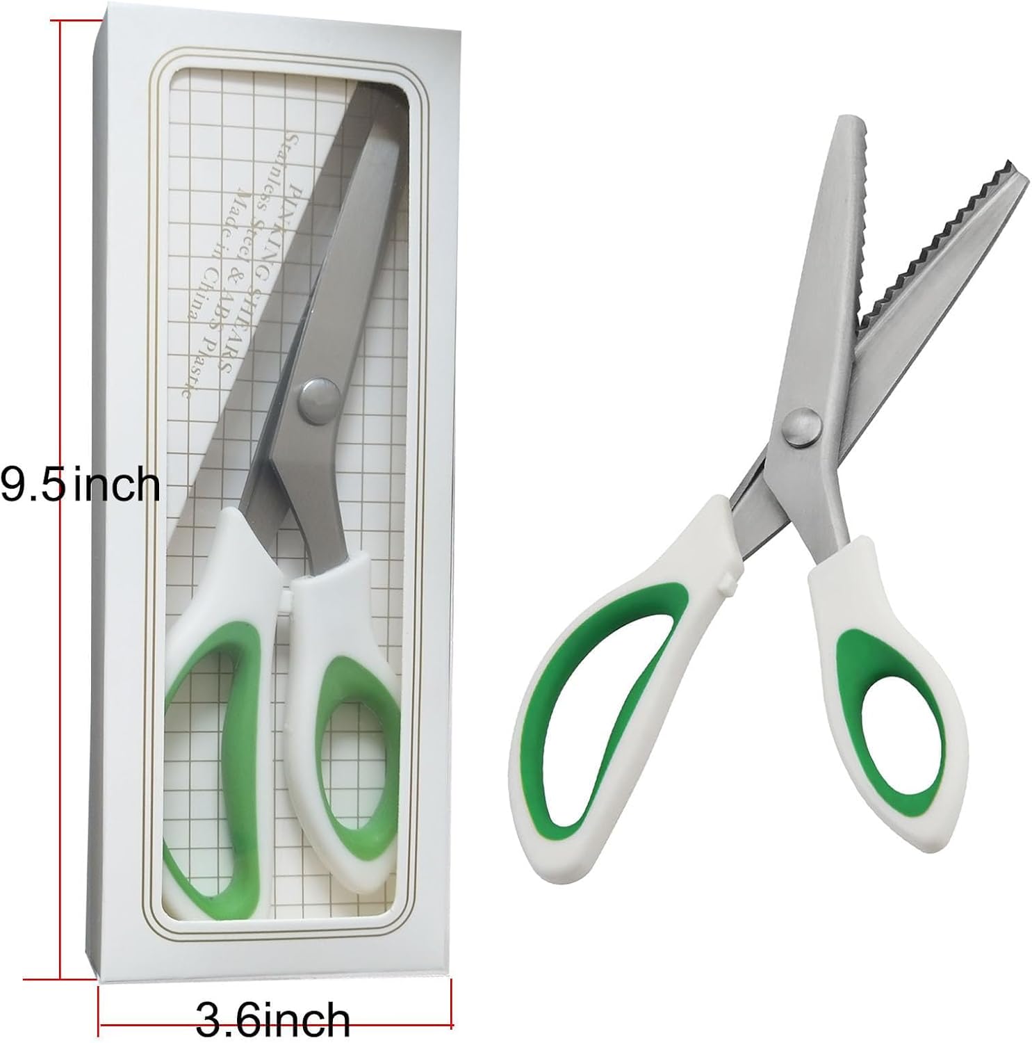 JISTL Green Pinking Shears Comfort Grips Crafts Zig Zag Cut Sewing Scissors.Professional Handheld Dressmaking - Image 2