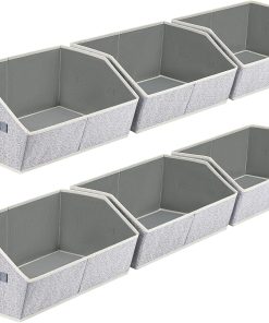 Homsorout Closet Organizers Bins 6 Packs - Large Closet Shelf Organizer with Handles. Fabric Trapezoid Storage Bins. Collapsible Storage Cubes for Clothes. Towels. Light Gray
