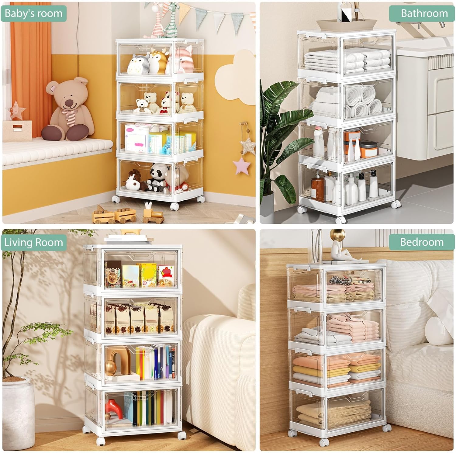 Kmiectse Clear Storage Bins with Lids - 4 Tier 23qt Plastic Stackable Bins | Closet Organizers Box for Bedroom. Living Room. 23 QT Folding Box with Magnetic door - Image 5