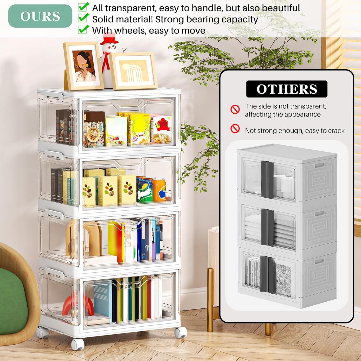 Kmiectse Clear Storage Bins with Lids - 4 Tier 23qt Plastic Stackable Bins | Closet Organizers Box for Bedroom. Living Room. 23 QT Folding Box with Magnetic door - Image 6