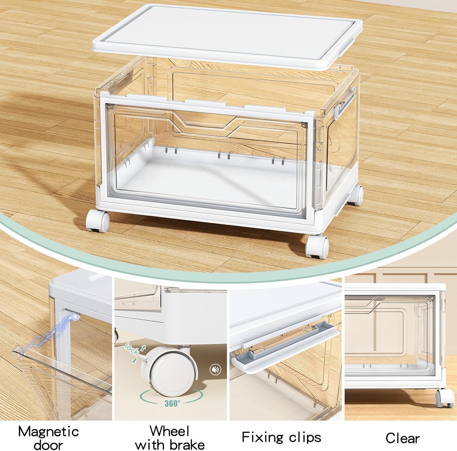 Kmiectse Clear Storage Bins with Lids - 4 Tier 23qt Plastic Stackable Bins | Closet Organizers Box for Bedroom. Living Room. 23 QT Folding Box with Magnetic door - Image 3